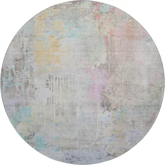 8' X 8' Taupe Teal And Purple Abstract Washable Round Rug With UV Protection Photo 1