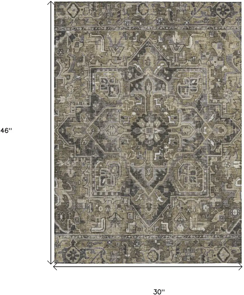 3' X 4' Taupe and Dark Taupe Oriental Washable Non Skid Indoor Outdoor Area Rug Photo 3