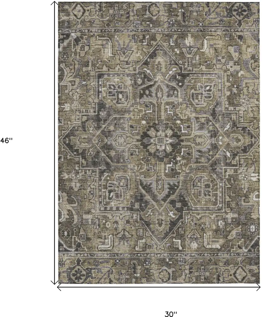 3' X 4' Taupe and Dark Taupe Oriental Washable Non Skid Indoor Outdoor Area Rug Photo 3
