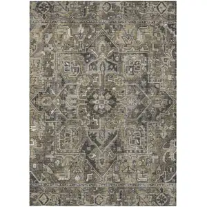 Photo of 3' X 4' Taupe and Dark Taupe Oriental Washable Non Skid Indoor Outdoor Area Rug