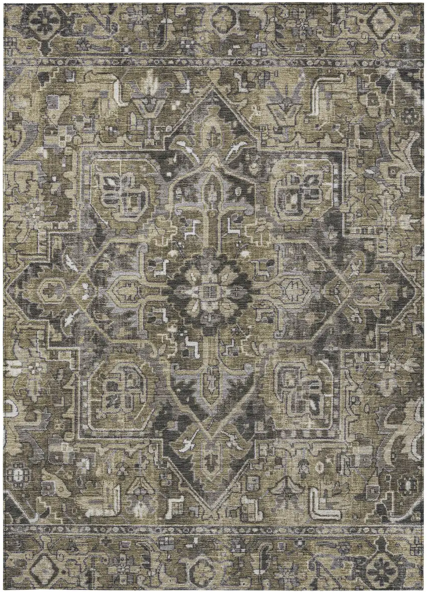 3' X 4' Taupe and Dark Taupe Oriental Washable Non Skid Indoor Outdoor Area Rug Photo 5