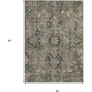 Photo of 3' X 5' Taupe and Dark Taupe Oriental Washable Non Skid Indoor Outdoor Area Rug