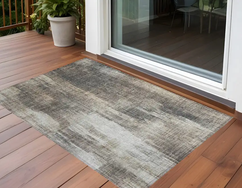 3' X 4' Taupe and Gray Abstract Washable Non Skid Indoor Outdoor Area Rug Photo 1
