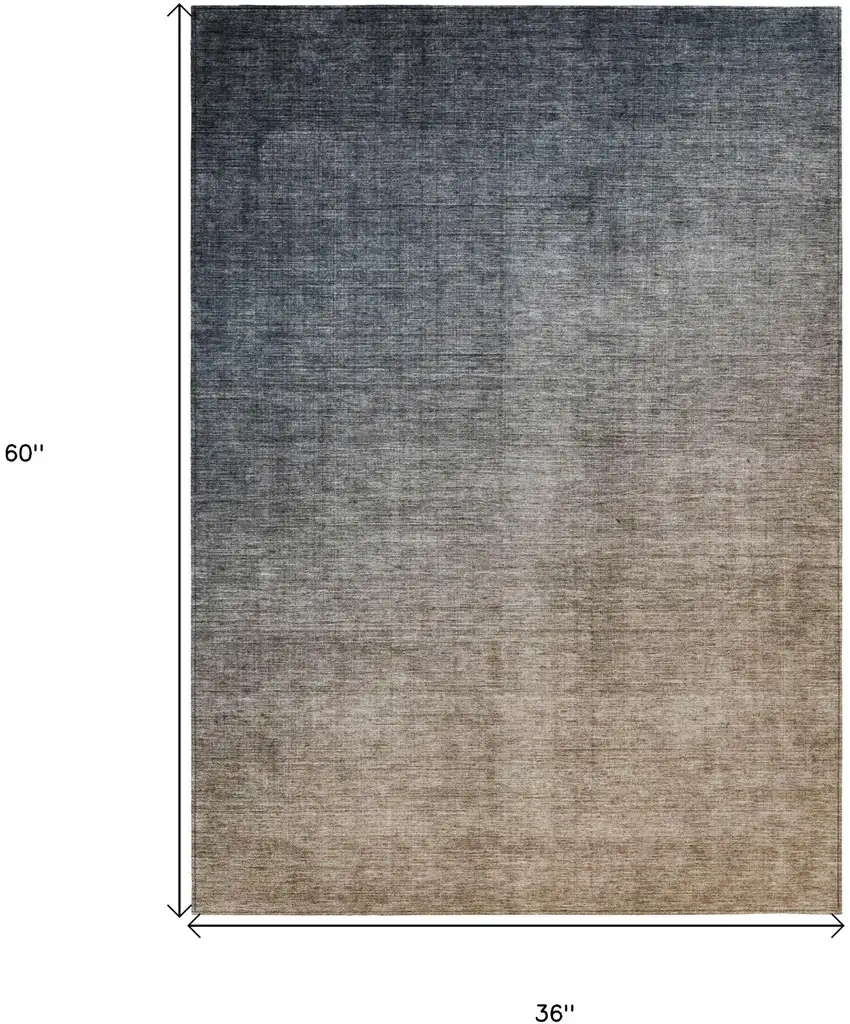 Taupe and Gray Ombre Washable Non Skid Indoor Outdoor Area Rug Photo 3