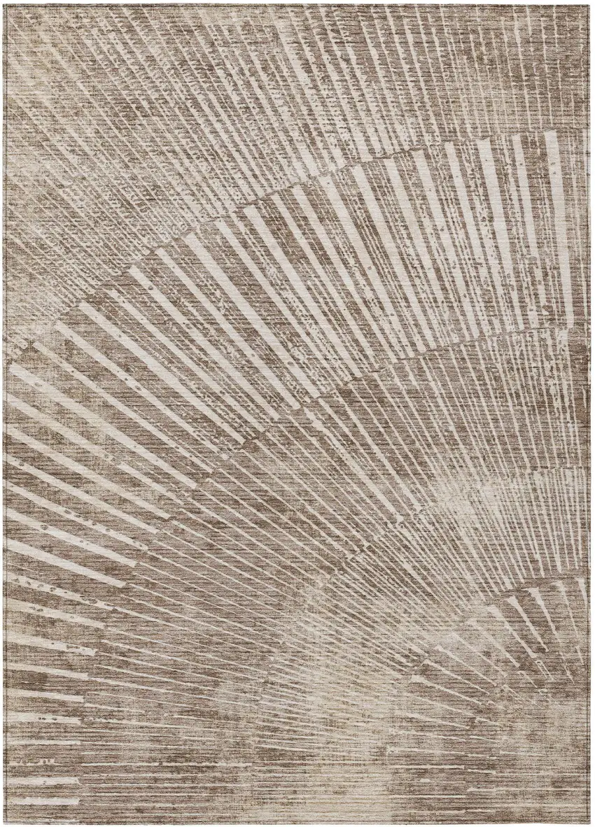 Taupe and Ivory Abstract Washable Non Skid Indoor Outdoor Area Rug Photo 2