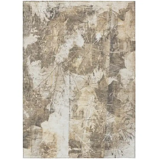 Taupe and Ivory Floral Washable Non Skid Indoor Outdoor Area Rug Photo 2