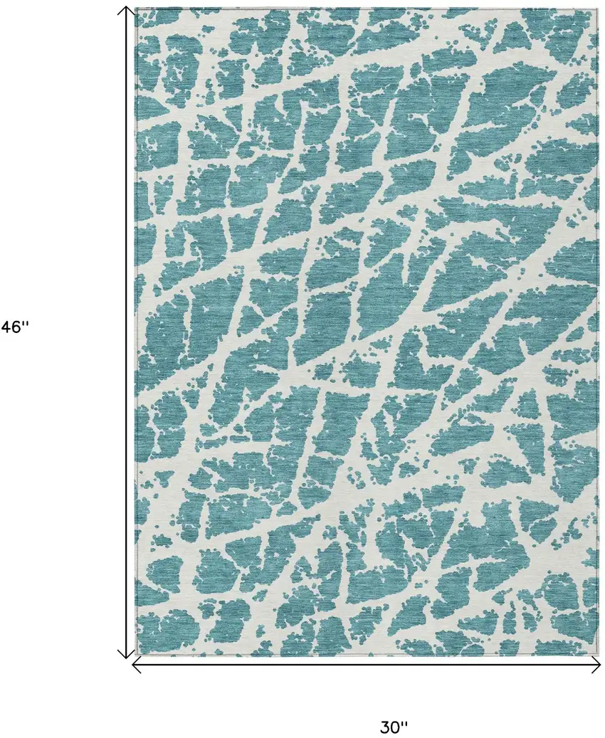 3' X 4' Teal Abstract Washable Non Skid Indoor Outdoor Area Rug Photo 3