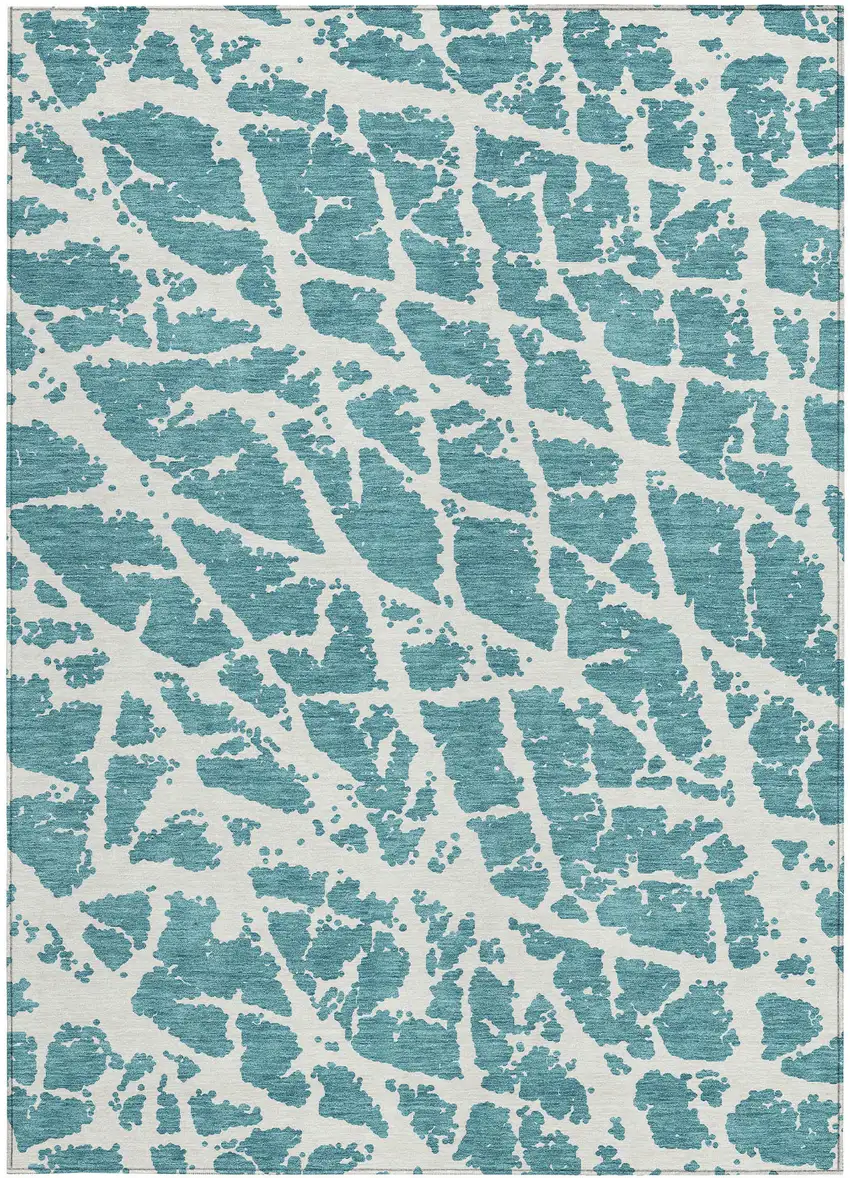 3' X 4' Teal Abstract Washable Non Skid Indoor Outdoor Area Rug Photo 4
