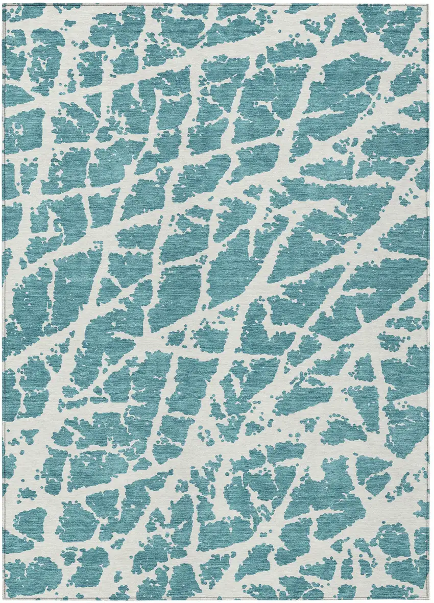 3' X 5' Teal Abstract Washable Non Skid Indoor Outdoor Area Rug Photo 2