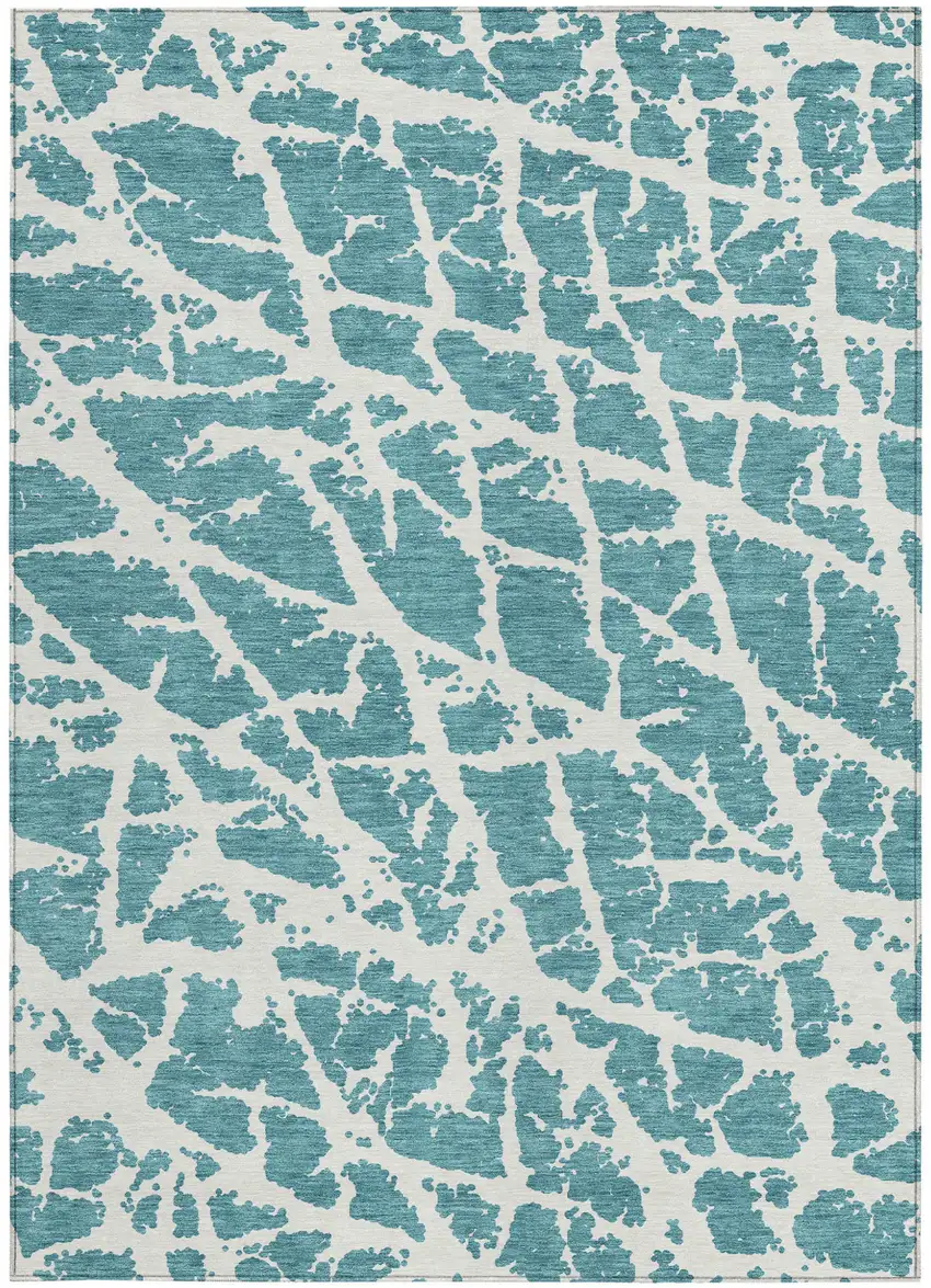 Teal Abstract Washable Non Skid Indoor Outdoor Area Rug Photo 4