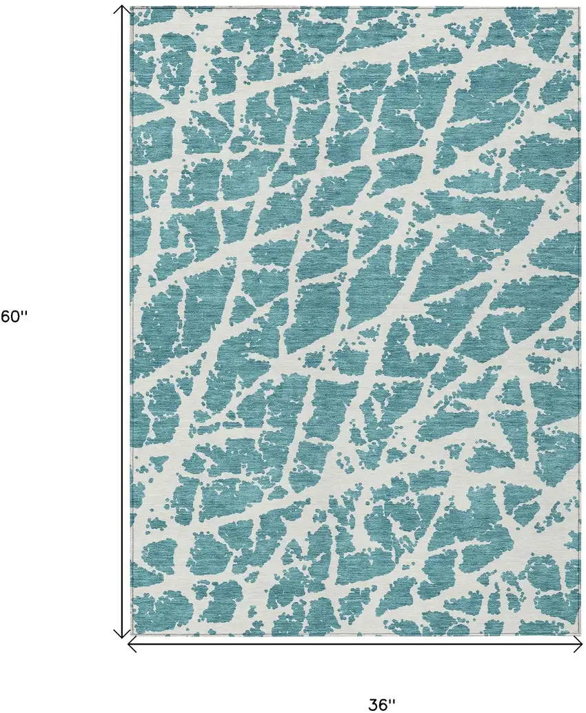 3' X 5' Teal Abstract Washable Non Skid Indoor Outdoor Area Rug Photo 3