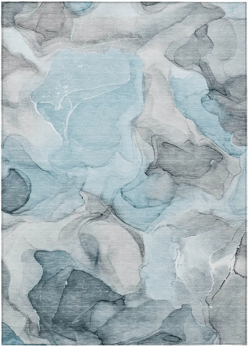 Teal Abstract Washable Non Skid Indoor Outdoor Area Rug Photo 2