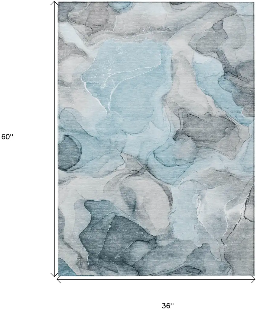 3' X 5' Teal Abstract Washable Non Skid Indoor Outdoor Area Rug Photo 3