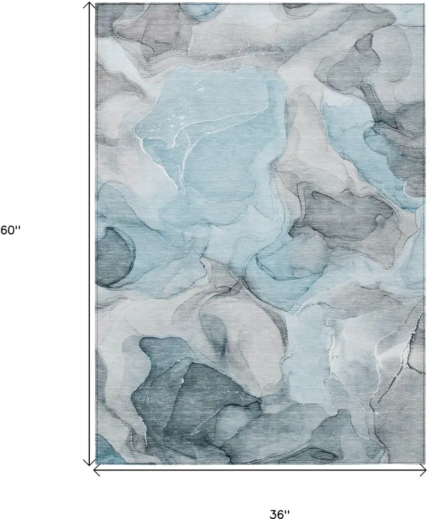 3' X 5' Teal Abstract Washable Non Skid Indoor Outdoor Area Rug Photo 3
