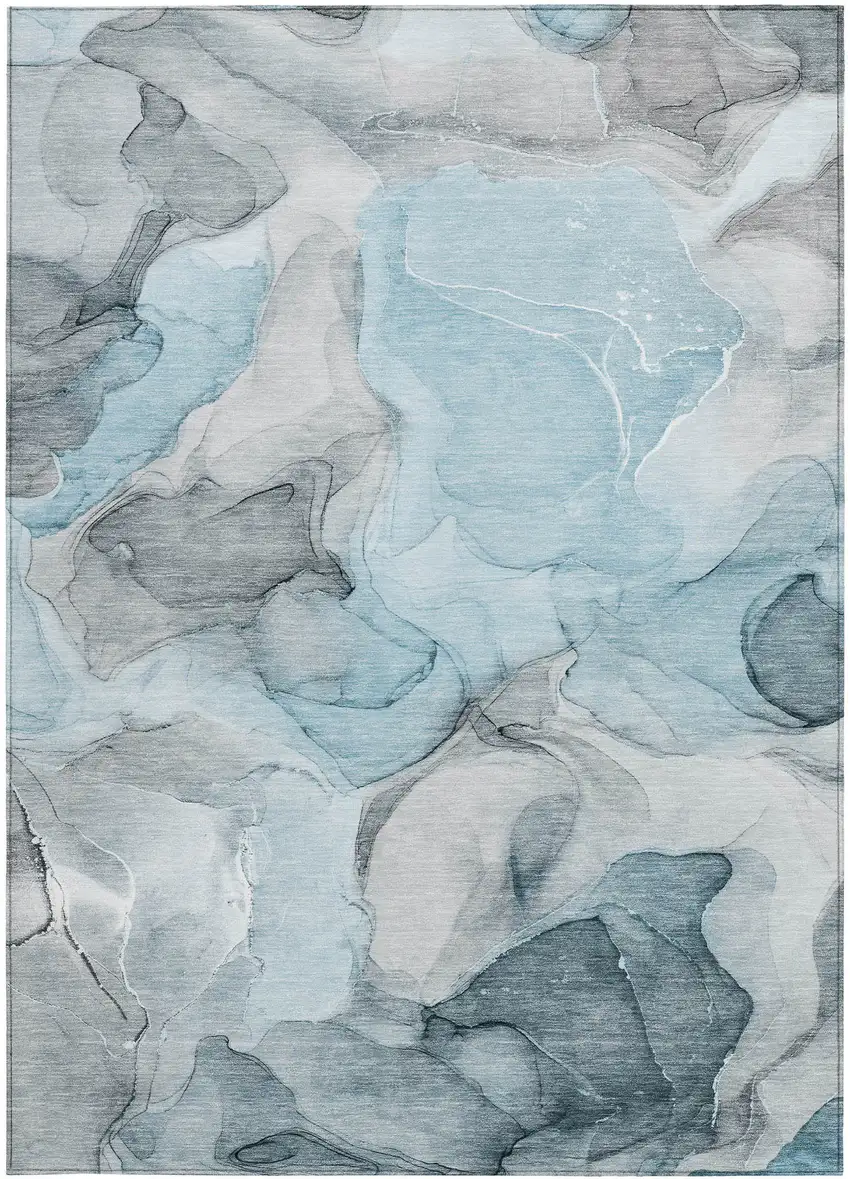 3' X 5' Teal Abstract Washable Non Skid Indoor Outdoor Area Rug Photo 7