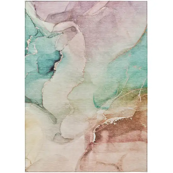 Teal Abstract Washable Non Skid Indoor Outdoor Area Rug Photo 2