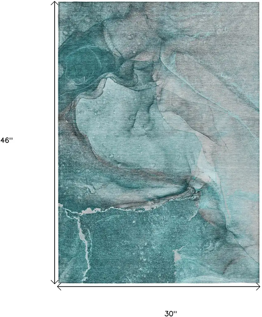 3' X 4' Teal Abstract Washable Non Skid Indoor Outdoor Area Rug Photo 3