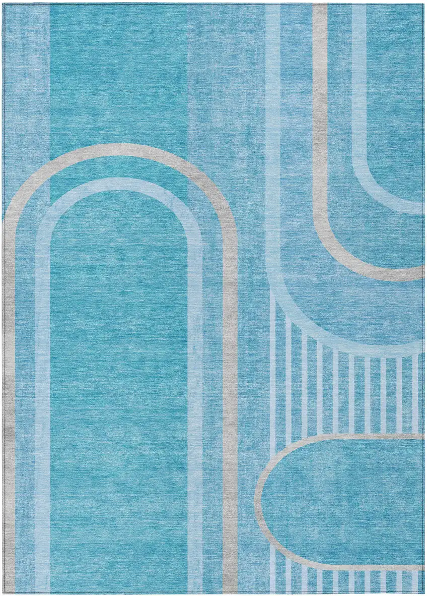 3' X 4' Teal Abstract Washable Non Skid Indoor Outdoor Area Rug Photo 1