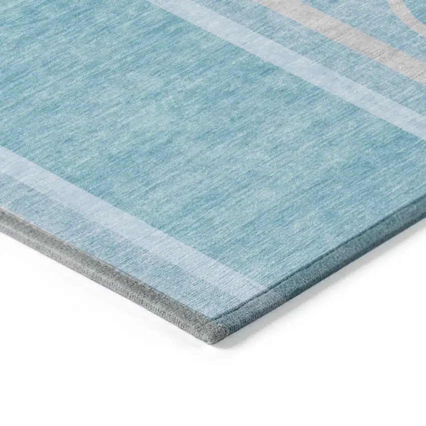 Teal Abstract Washable Indoor Outdoor Area Rug Photo 5