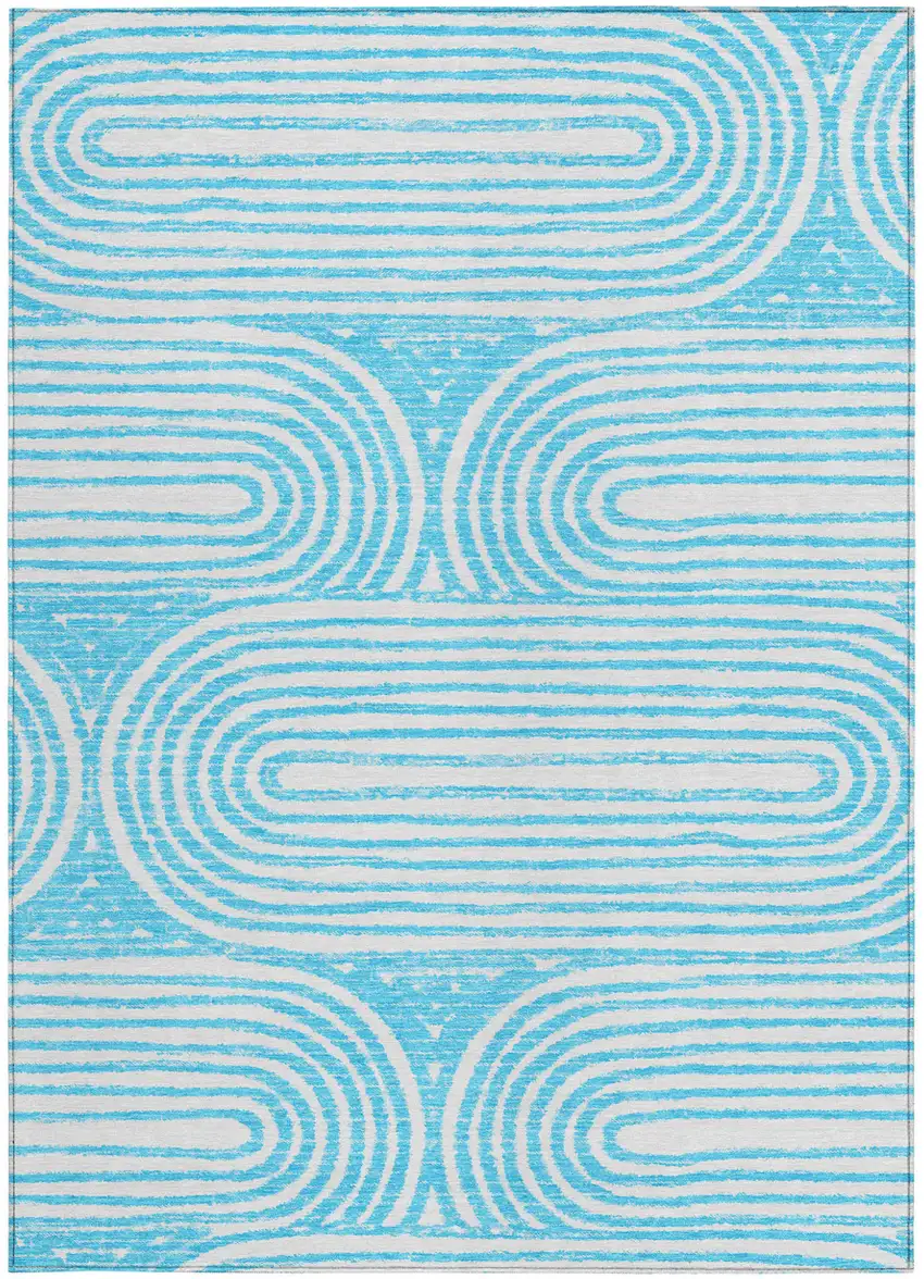 3' X 4' Teal Abstract Washable Non Skid Indoor Outdoor Area Rug Photo 4