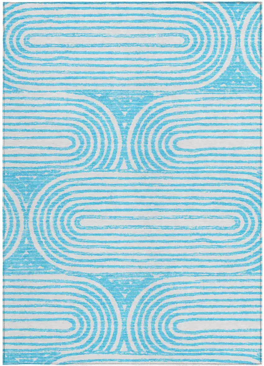 3' X 4' Teal Abstract Washable Non Skid Indoor Outdoor Area Rug Photo 5