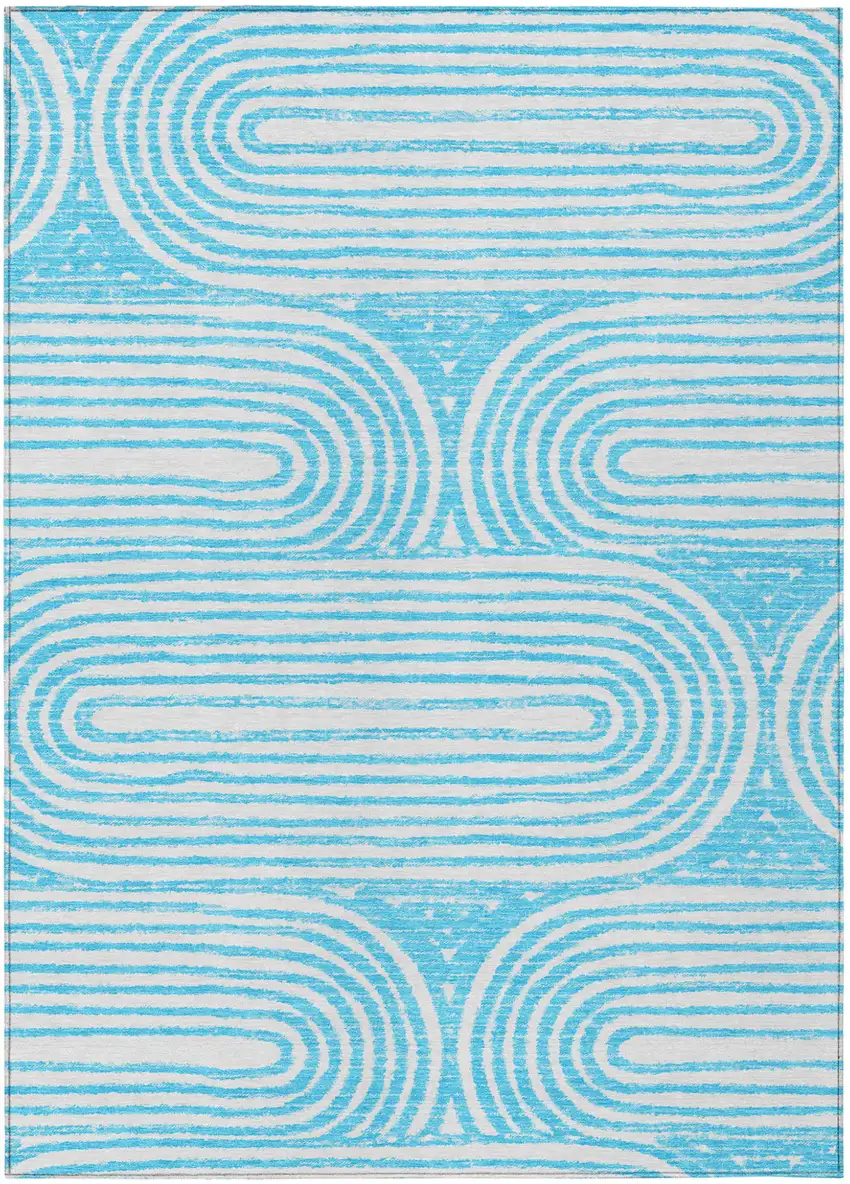 Teal Abstract Washable Non Skid Indoor Outdoor Area Rug Photo 2