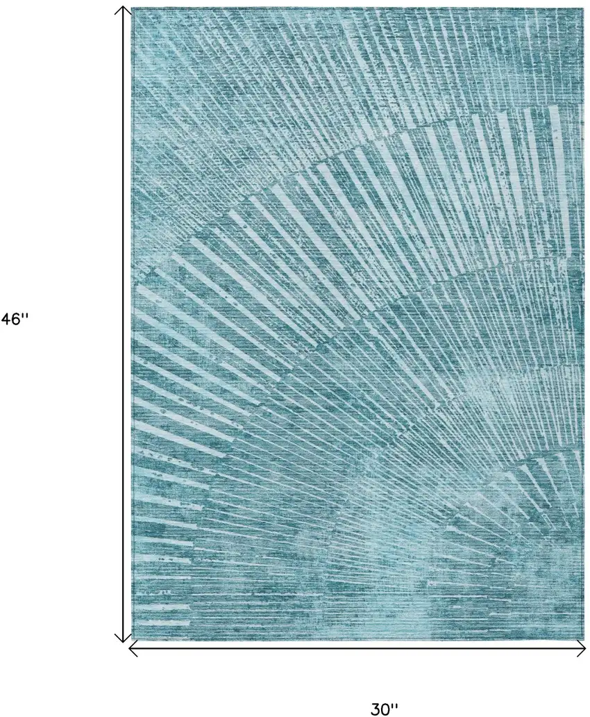 3' X 4' Teal Abstract Washable Non Skid Indoor Outdoor Area Rug Photo 3