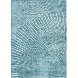 Photo of 3' X 4' Teal Abstract Washable Non Skid Indoor Outdoor Area Rug