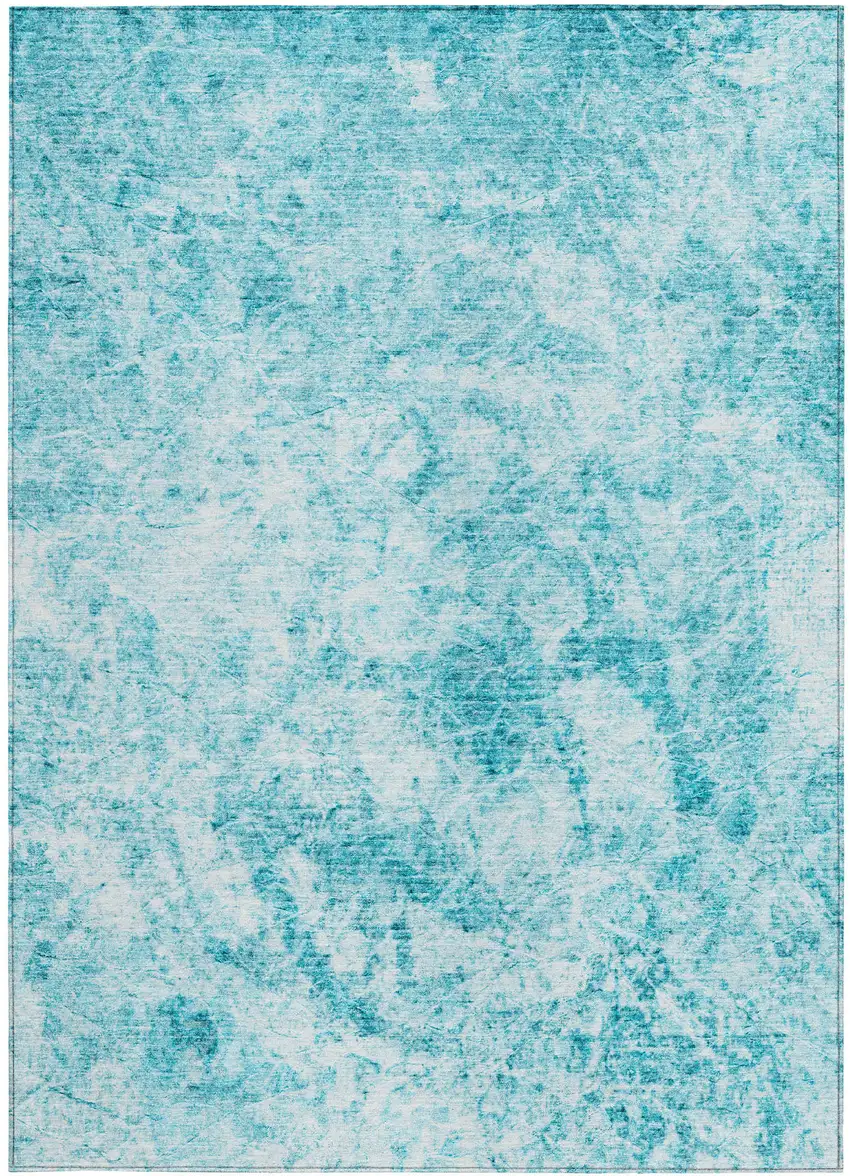Teal Abstract Washable Non Skid Indoor Outdoor Area Rug Photo 5