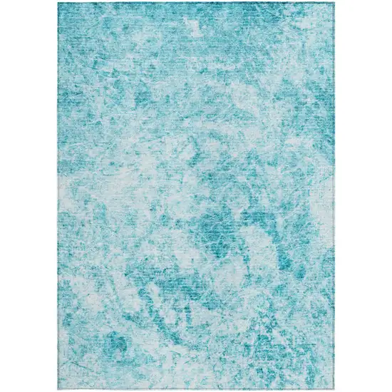 Teal Abstract Washable Non Skid Indoor Outdoor Area Rug Photo 4