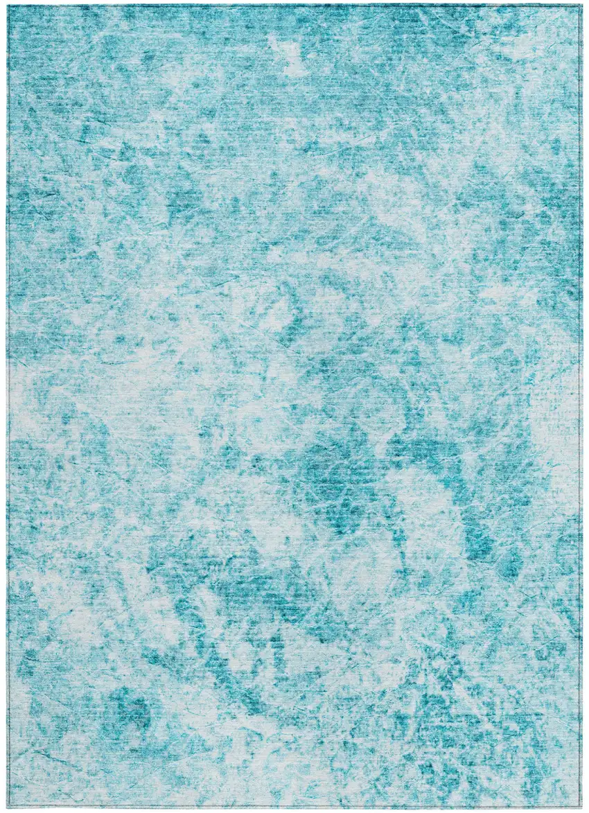 Teal Abstract Washable Non Skid Indoor Outdoor Area Rug Photo 4