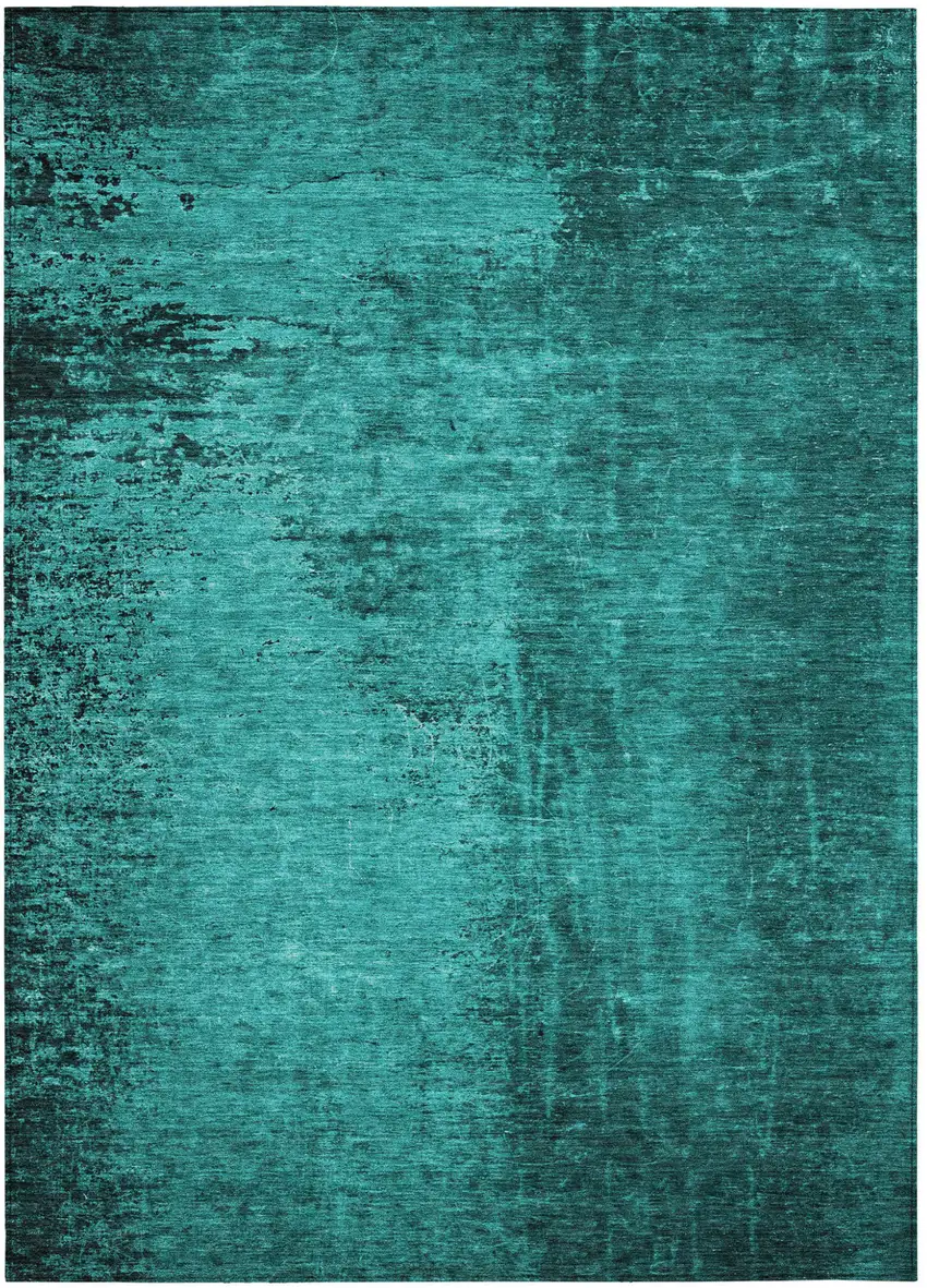 Teal Abstract Washable Non Skid Indoor Outdoor Area Rug Photo 2