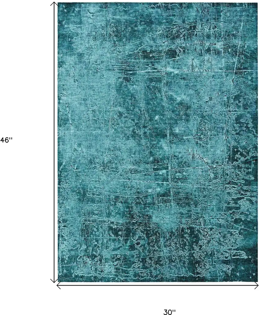 Teal Abstract Washable Non Skid Indoor Outdoor Area Rug Photo 3