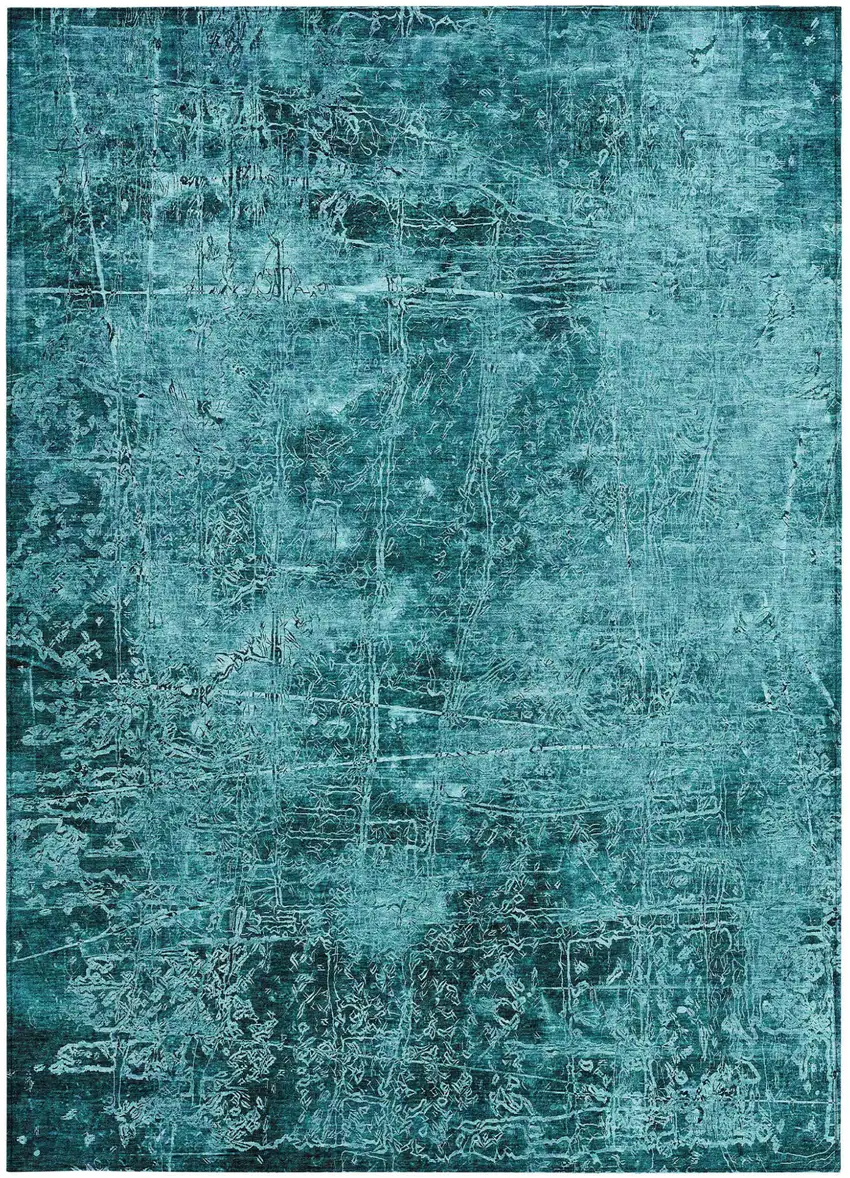 Teal Abstract Washable Non Skid Indoor Outdoor Area Rug Photo 4
