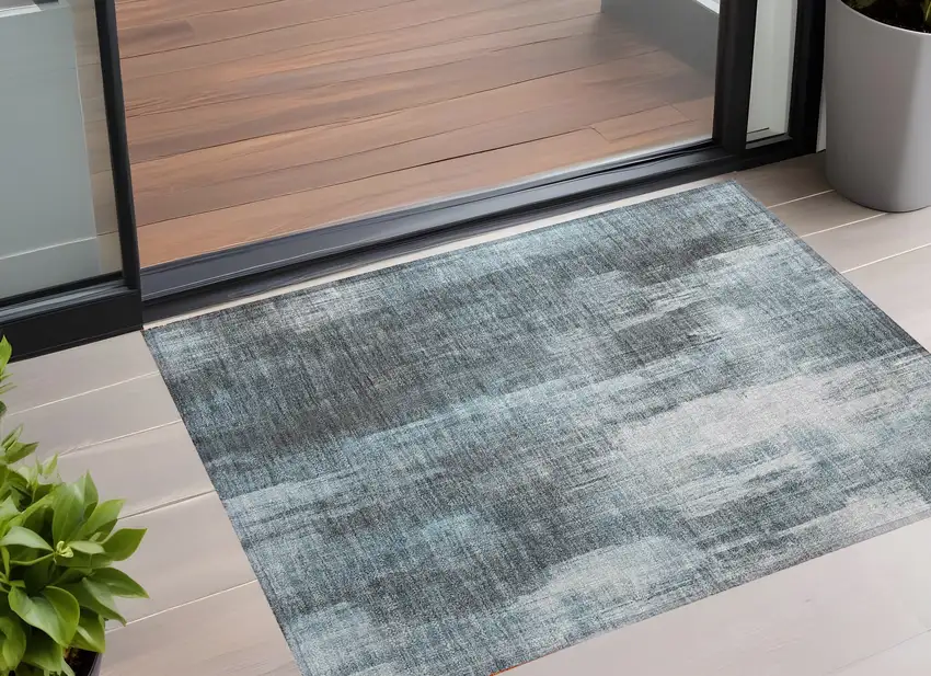 3' X 4' Teal Abstract Washable Non Skid Indoor Outdoor Area Rug Photo 1