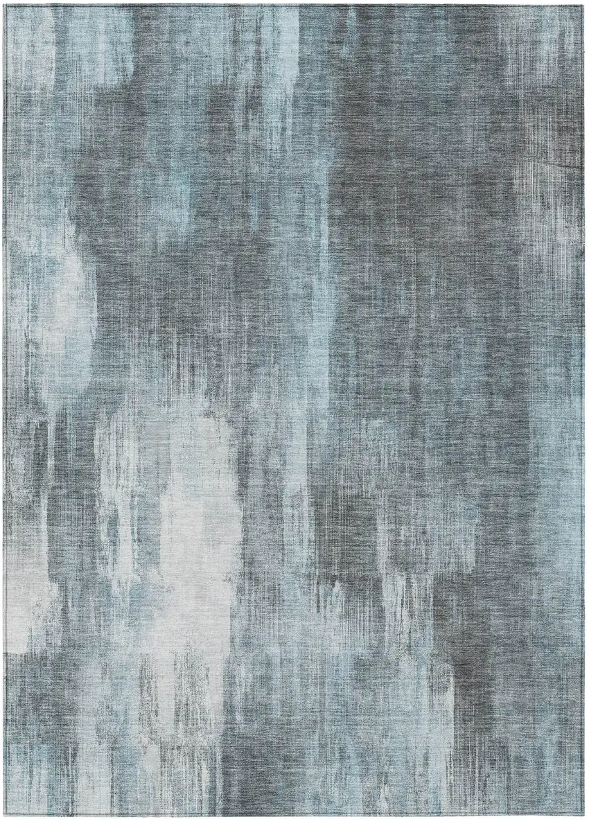 3' X 5' Teal Abstract Washable Non Skid Indoor Outdoor Area Rug Photo 2