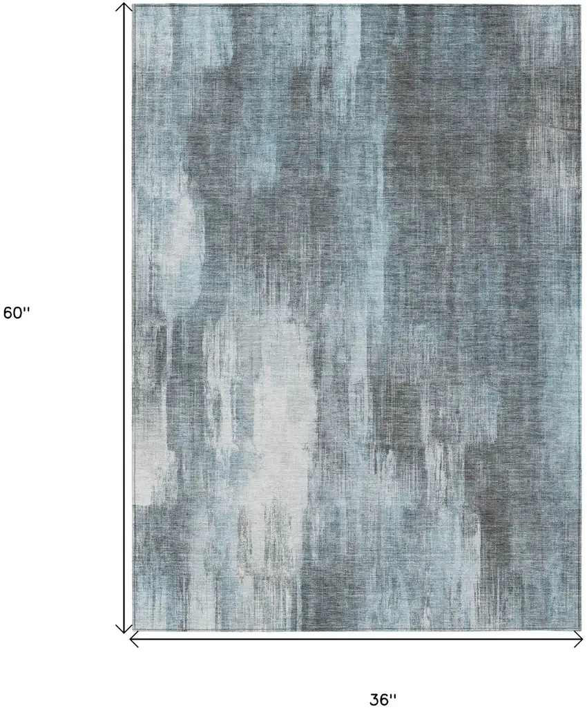 Teal Abstract Washable Non Skid Indoor Outdoor Area Rug Photo 3