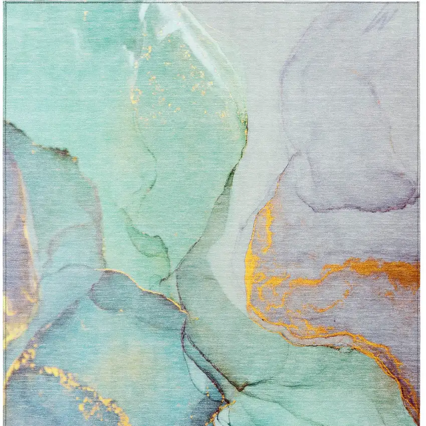 3' X 4' Teal Abstract Washable Non Skid Indoor Outdoor Area Rug Photo 7