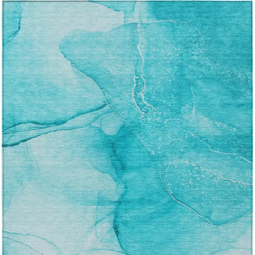 Teal Abstract Washable Non Skid Indoor Outdoor Area Rug Photo 6