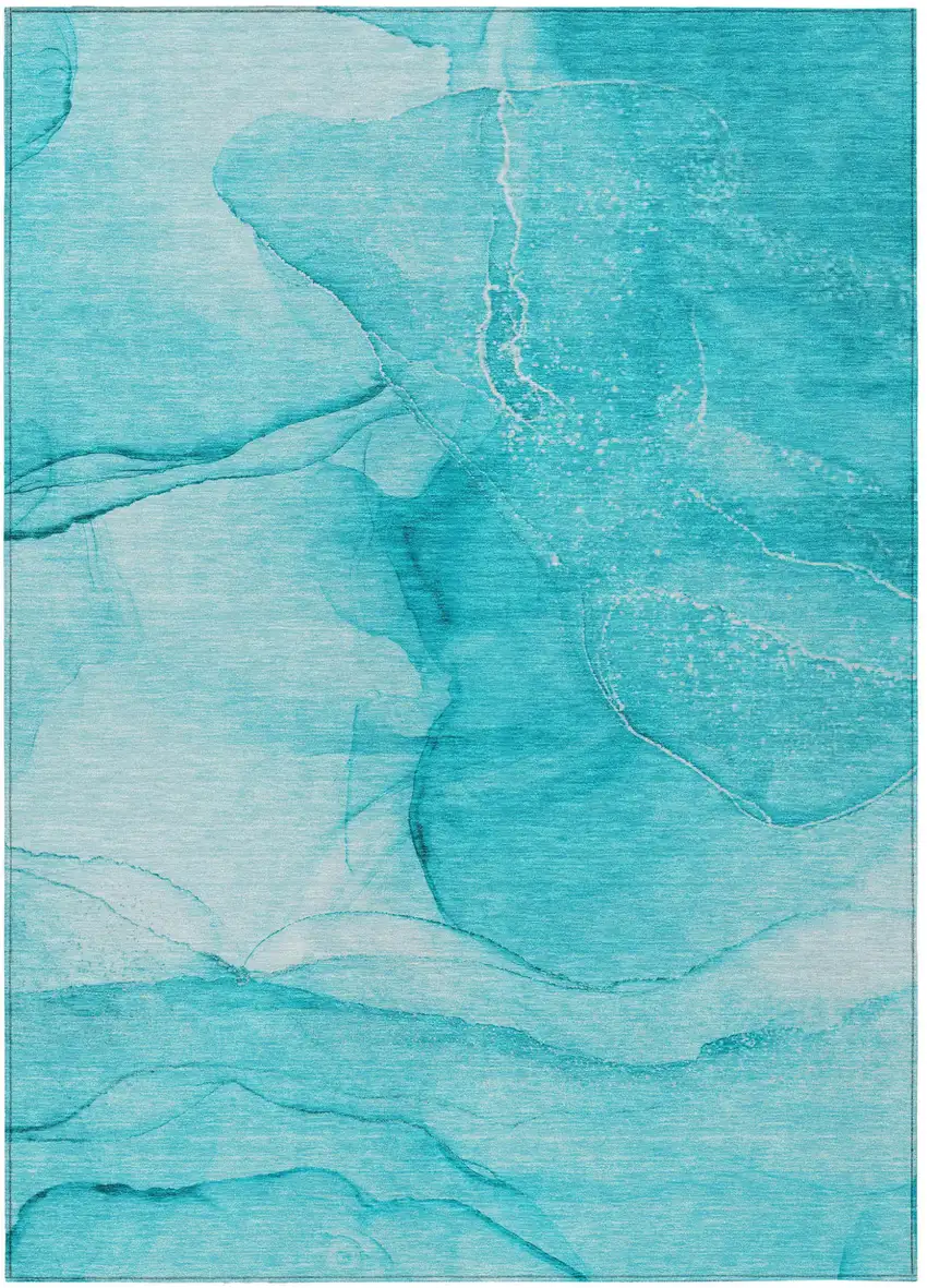 Teal Abstract Washable Non Skid Indoor Outdoor Area Rug Photo 2