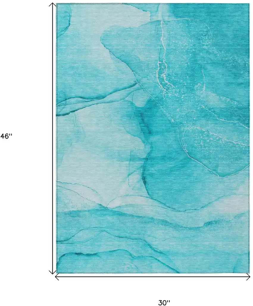 3' X 4' Teal Abstract Washable Non Skid Indoor Outdoor Area Rug Photo 3