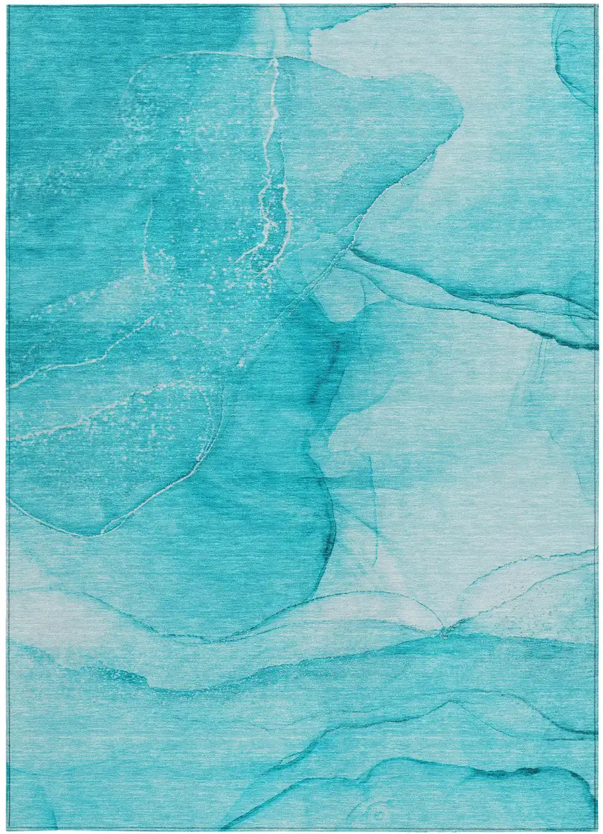 3' X 4' Teal Abstract Washable Non Skid Indoor Outdoor Area Rug Photo 7