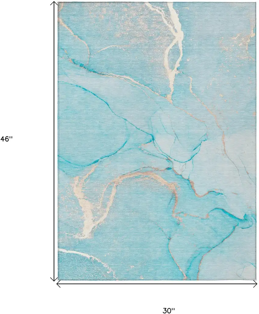3' X 4' Teal Abstract Washable Non Skid Indoor Outdoor Area Rug Photo 3