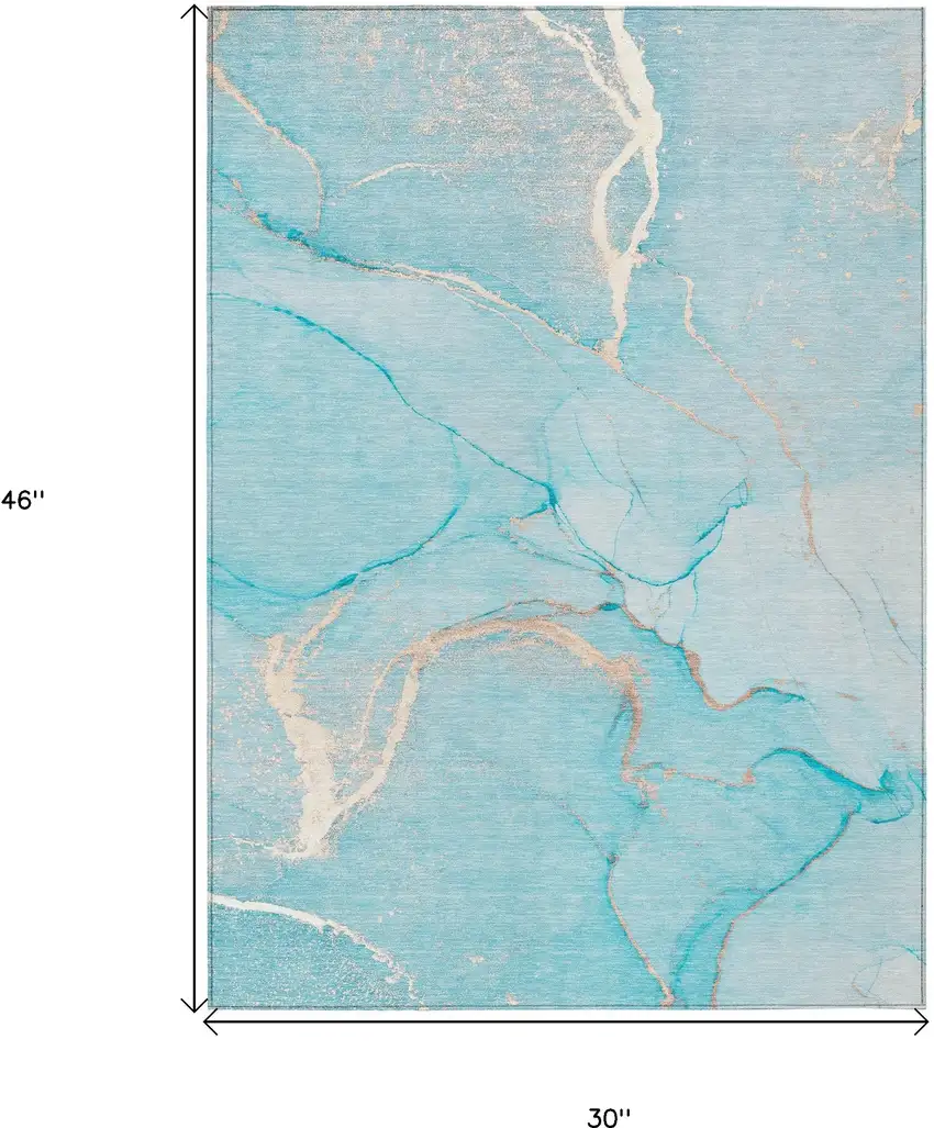 3' X 4' Teal Abstract Washable Non Skid Indoor Outdoor Area Rug Photo 3
