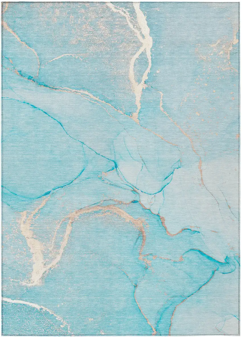 3' X 4' Teal Abstract Washable Non Skid Indoor Outdoor Area Rug Photo 2