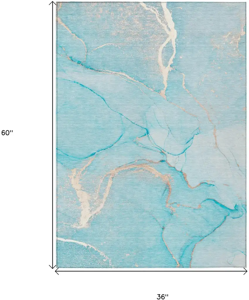 Teal Abstract Washable Non Skid Indoor Outdoor Area Rug Photo 3