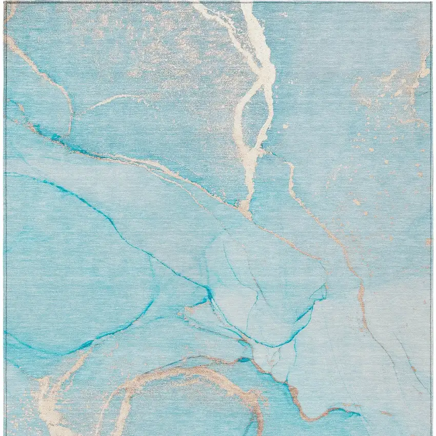 3' X 5' Teal Abstract Washable Non Skid Indoor Outdoor Area Rug Photo 7