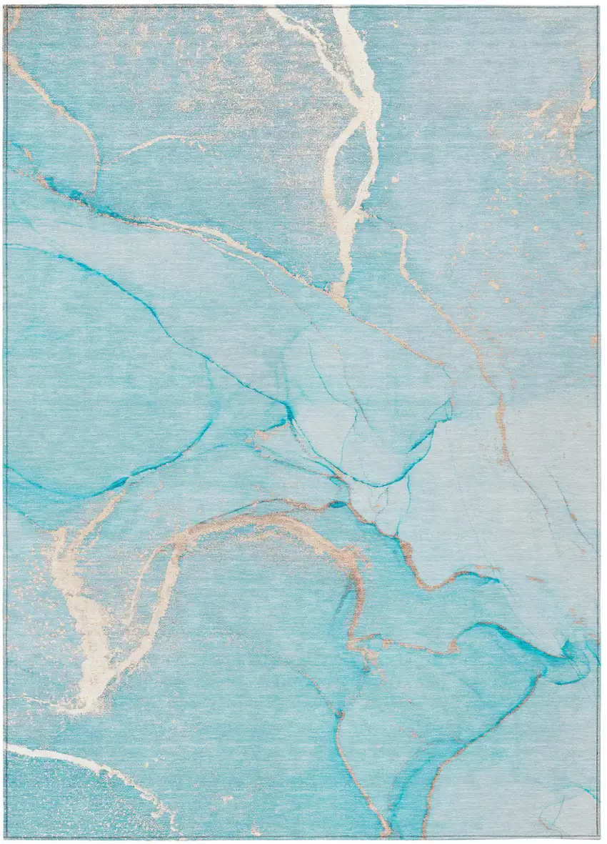 Teal Abstract Washable Non Skid Indoor Outdoor Area Rug Photo 2