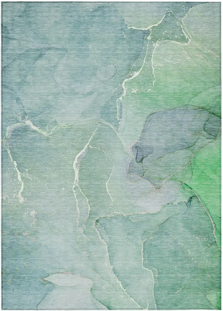 3' X 5' Teal Abstract Washable Non Skid Indoor Outdoor Area Rug Photo 2