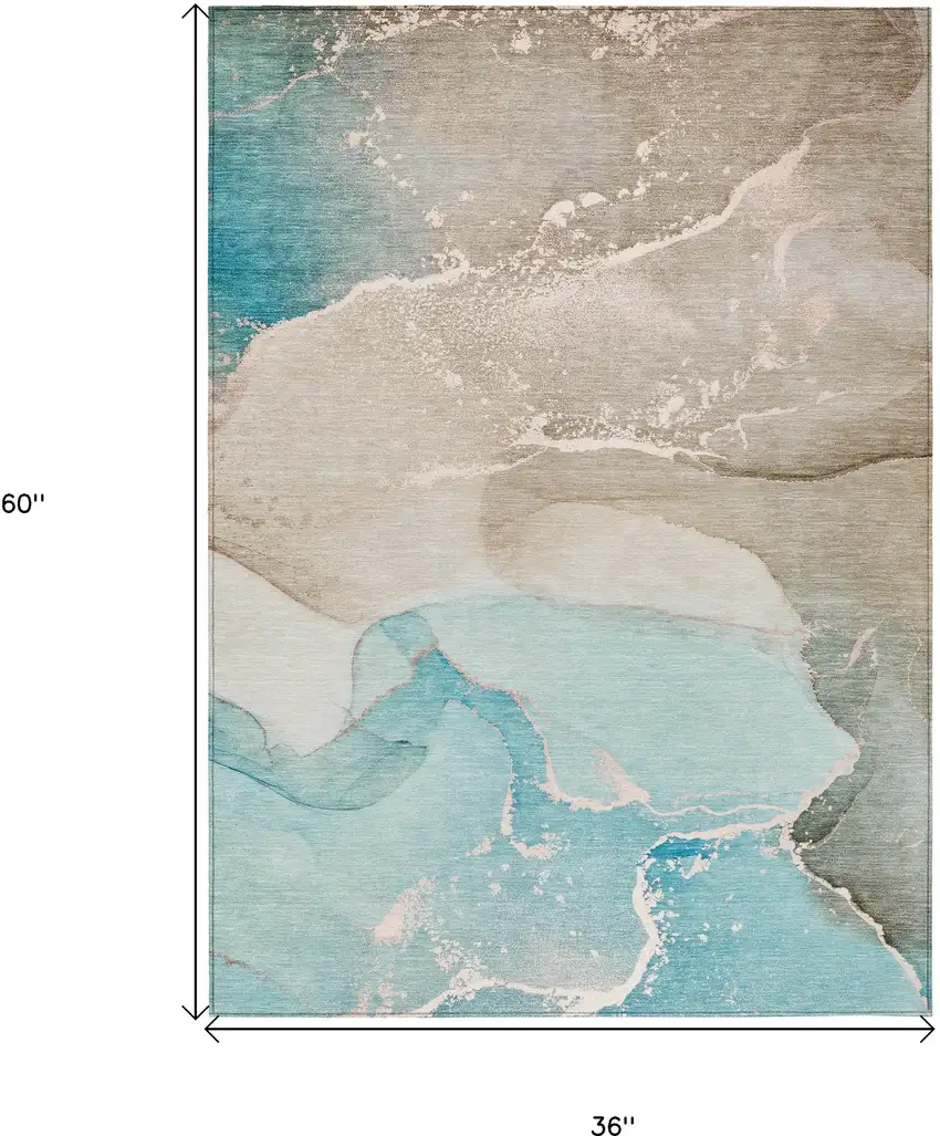 Teal Abstract Washable Non Skid Indoor Outdoor Area Rug Photo 3